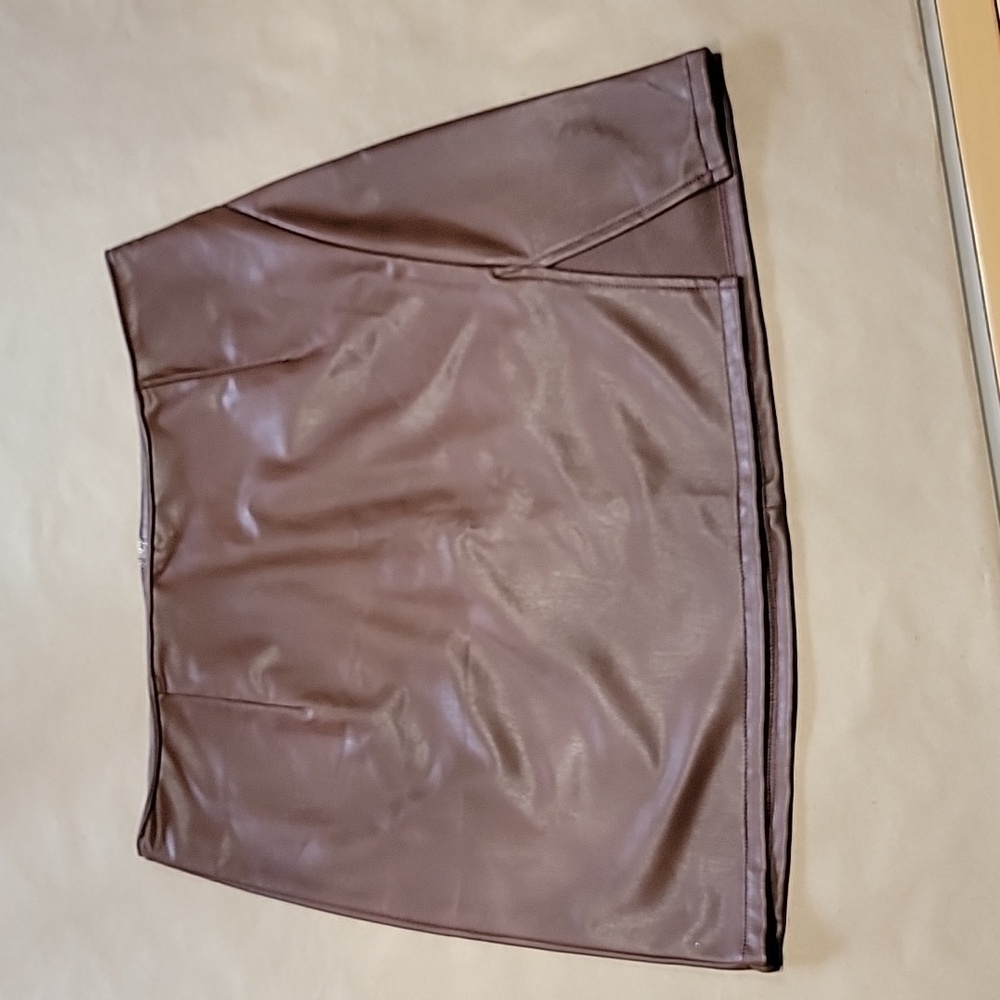 Rewash Size L Brown Vegan / Faux Leather Mini Skirt, Exc. Used Condition
